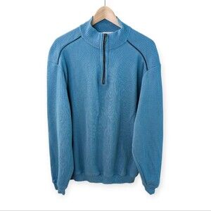 St. Croix Men's 1/4 Zip Sweater Ribbed Teal XL